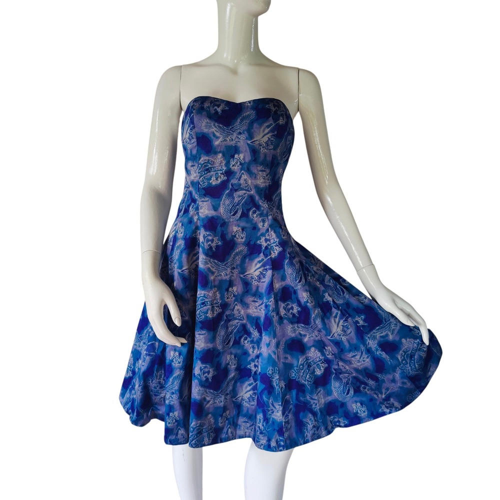 Alexander McQueen for Target Nautical Mermaid Tattoo Print Mini Dress Blue Sz 13